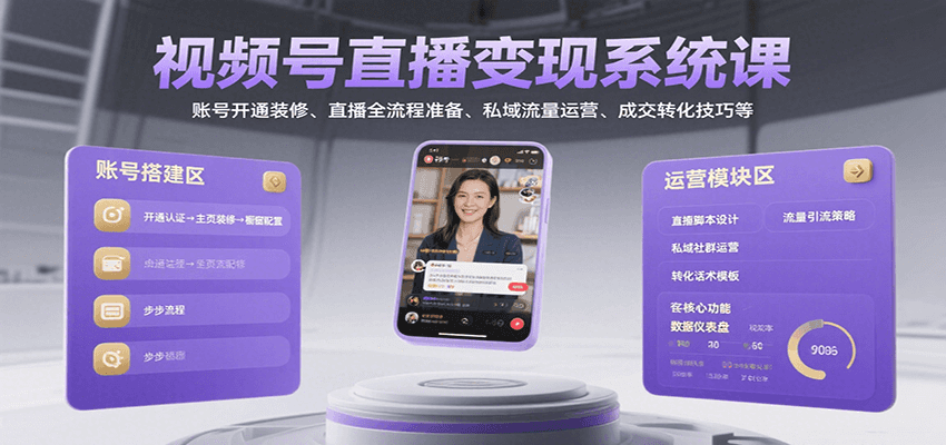 如何快速掌握视频号直播变现全链路技能：账号开通装修、直播全流程准备、私域流量运营指南
