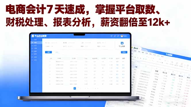 电商会计7天速成掌握平台取数财税处理报表分析薪资翻倍至12k+