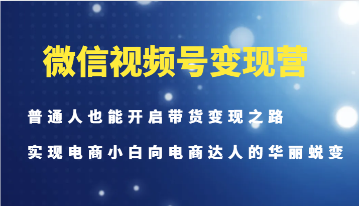 微信视频号变现营-普通人也能开启带货变现之路，实现电商小白向电商达人的华丽蜕变-小肥鱼网创-十年互联网创业实战派 | 专注精准流量获取与转化