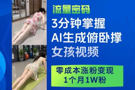 3分钟掌握AI生成俯卧撑女孩视频，零成本涨粉变现，1个月1W粉-小肥鱼网创-十年互联网创业实战派 | 专注精准流量获取与转化