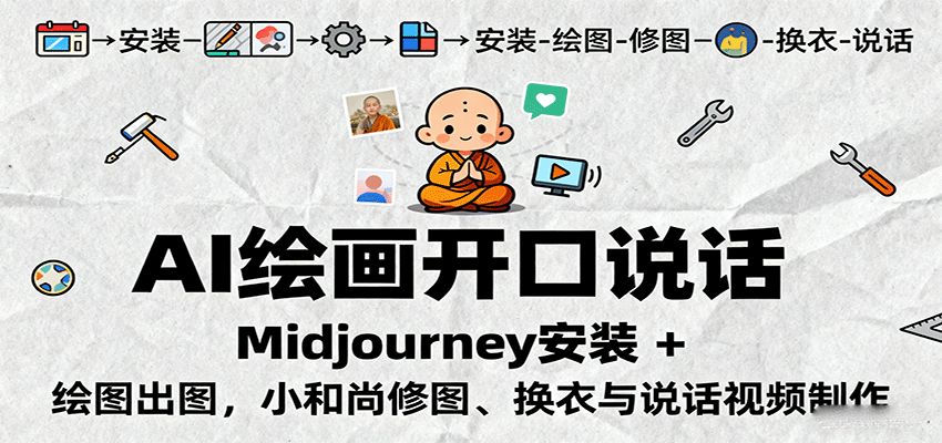 零基础也能轻松掌握AI绘图技术：9节课教你使用Midjourney创作会说话的小和尚角色视频，提升播放量增加收入