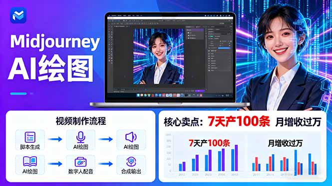 AI绘图技术与数字人视频制作：7天零基础快速上手，月入过万