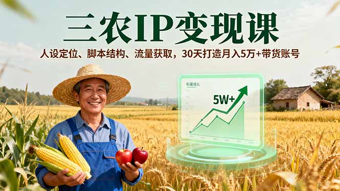 三农IP短视频变现实操，打造月入5万+带货账号全攻略