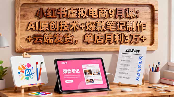小红书虚拟电商实操课程：AI原创技术，爆款笔记，云端发货轻松月入3万+