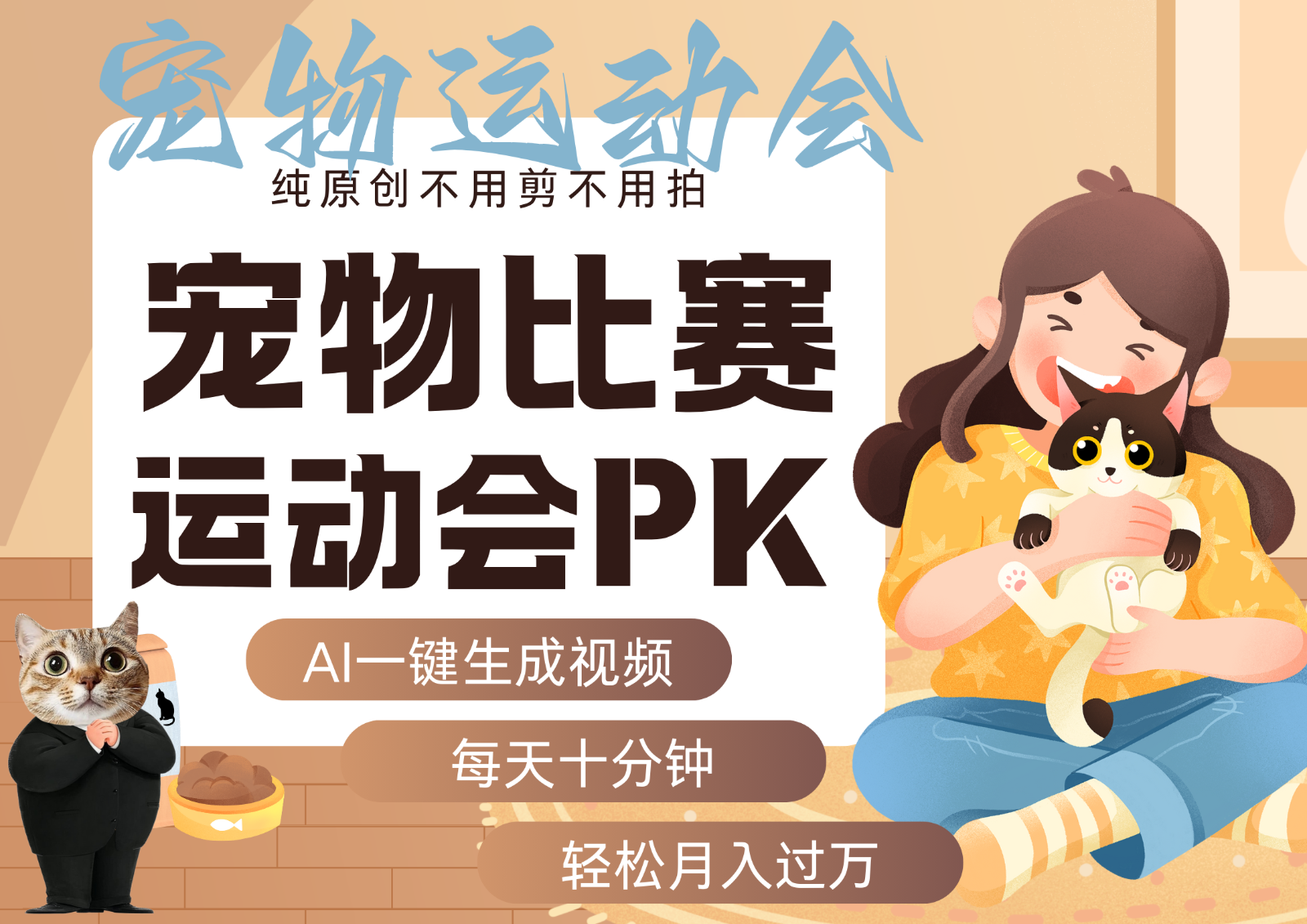 AI萌宠运动员竞技视频创作指南，每天十分钟，轻松开启多元收入