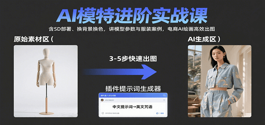 电商AI模特进阶实战课：SD部署换背景色，模型参数与服装案例高效出图教程