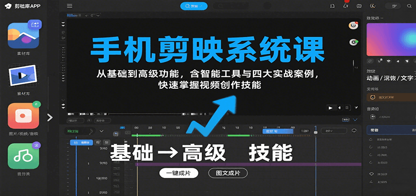 手机剪映系统课，快速掌握视频创作技能，智能工具与四大实战案例详解