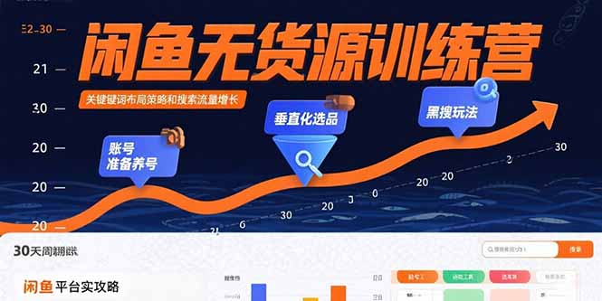 闲鱼无货源运营实战：新手快速掌握账号优化/选品技巧/黑搜策略，30天变现全解析
