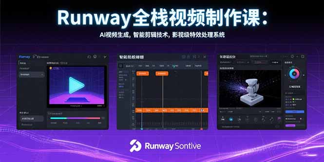 Runway全栈视频制作课：AI视频生成与智能剪辑技术深度解析，影视级特效处理系统全面掌握