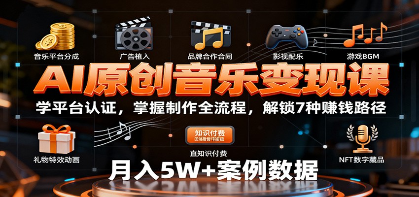 2025年最新AI原创音乐课程，解锁在家赚钱的7大途径