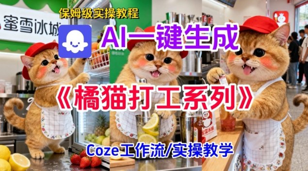 Coze扣子工作流一键生成胖橘猫打工短视频，保姆级实操搭建教学