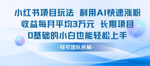 适合小白操作的小红书新项目，利用AI快速涨粉，收益每月平均1W+-小肥鱼网创-十年互联网创业实战派 | 专注精准流量获取与转化