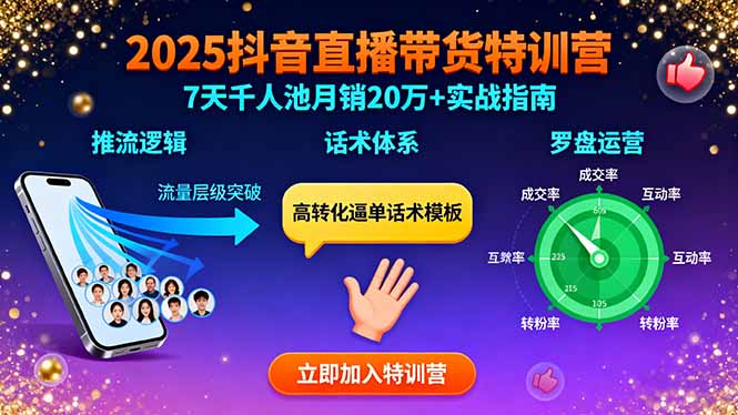 2025最新抖音直播带货全攻略：从0到月销20万+的推流逻辑与话术体系拆解，7天打造高转化直播间