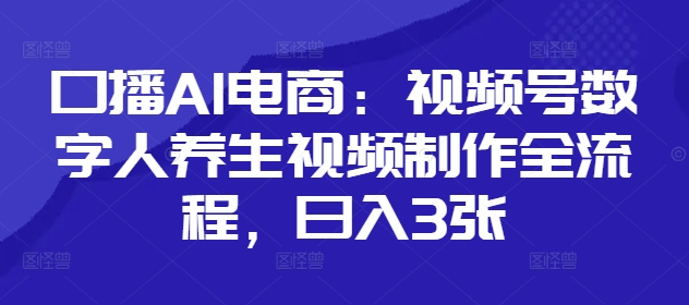 口播AI电商：视频号数字人养生视频制作全流程，日入3张-小肥鱼网创-十年互联网创业实战派 | 专注精准流量获取与转化