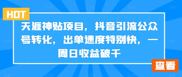 天涯神贴项目，抖音引流公众号转化，出单速度特别快，一周日收益破千-小肥鱼网创-十年互联网创业实战派 | 专注精准流量获取与转化