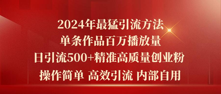 2024年最猛暴力引流方法，单条作品百万播放 单日引流500+高质量精准创业粉-小肥鱼网创-十年互联网创业实战派 | 专注精准流量获取与转化