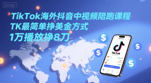 TikTok海外抖音中视频陪跑课程，TK最简单挣美金方式，1万播放挣8刀-小肥鱼网创-十年互联网创业实战派 | 专注精准流量获取与转化