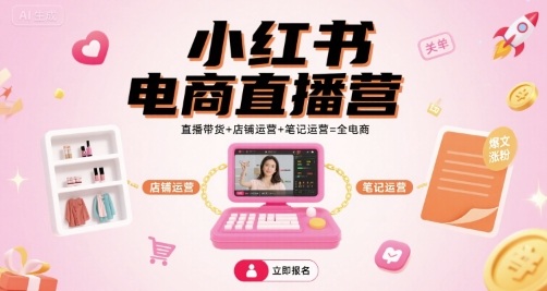 小红书电商直播带货全攻略：从0到1掌握店铺运营+笔记涨粉+直播变现技巧-小肥鱼网创-十年互联网创业实战派 | 专注精准流量获取与转化