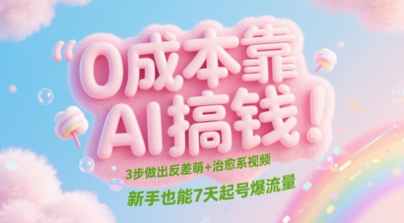 0成本靠AI搞钱！3步做出反差萌+治愈系视频，新手也能7天起号爆流量-小肥鱼网创-十年互联网创业实战派 | 专注精准流量获取与转化