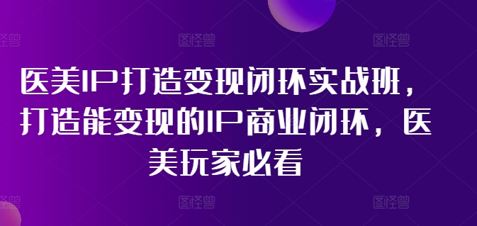 医美IP打造变现闭环实战班，打造能变现的IP商业闭环，医美玩家必看!-小肥鱼网创-十年互联网创业实战派 | 专注精准流量获取与转化