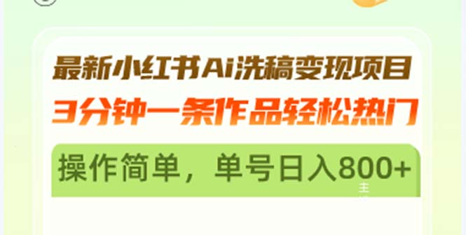 最新小红书Ai洗稿变现项目 3分钟一条作品轻松热门 操作简单，单号日入800+-小肥鱼网创-十年互联网创业实战派 | 专注精准流量获取与转化