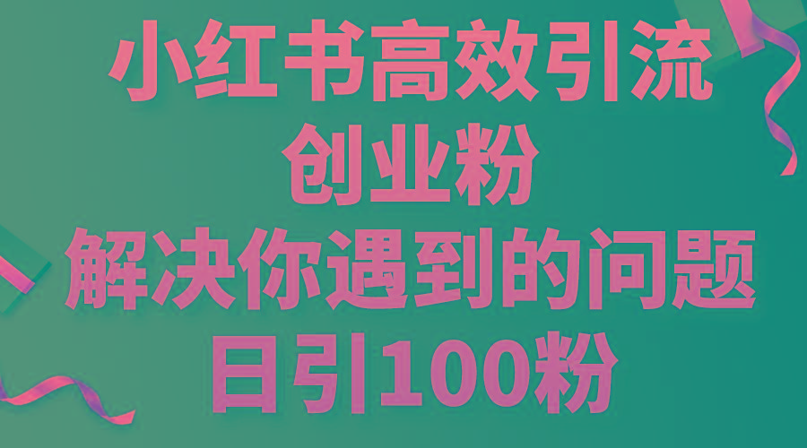 小红书高效引流创业粉，解决你遇到的问题，日引100粉-小肥鱼网创-十年互联网创业实战派 | 专注精准流量获取与转化