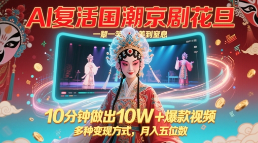 AI复活国潮京剧花旦，一颦一笑美到窒息，10分钟做出10W+爆款视频，多种变现方式，月入五位数-小肥鱼网创-十年互联网创业实战派 | 专注精准流量获取与转化
