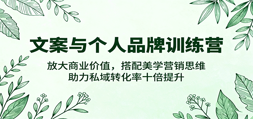掌握文案与个人品牌，提升商业价值，结合美学营销思维，实现私域流量十倍增长