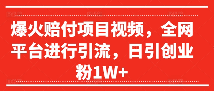 爆火赔付项目视频，全网平台进行引流，日引创业粉1W+【揭秘】-小肥鱼网创-十年互联网创业实战派 | 专注精准流量获取与转化
