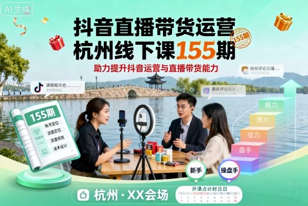 抖音直播带货运营杭州线下课155期，助力提升抖音运营与直播带货能力-小肥鱼网创-十年互联网创业实战派 | 专注精准流量获取与转化