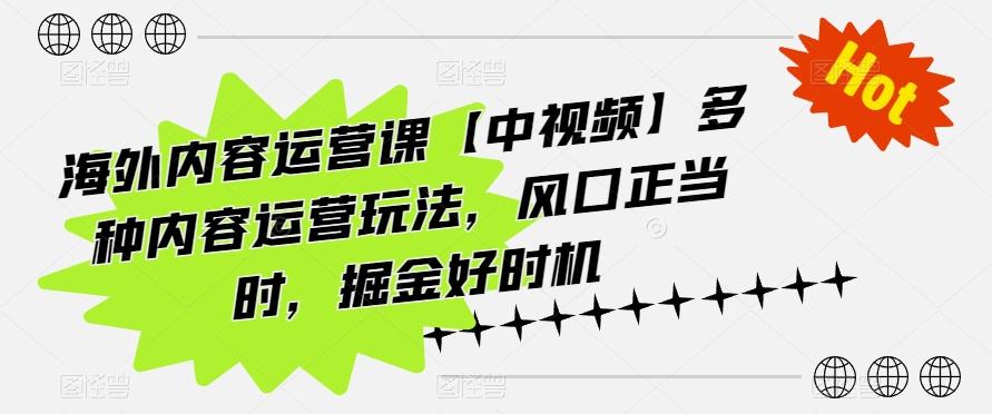 海外内容运营课【中视频】多种内容运营玩法，风口正当时，掘金好时机-小肥鱼网创-十年互联网创业实战派 | 专注精准流量获取与转化