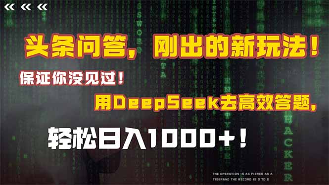 头条问答，刚出的新玩法！保证你没见过！结合Deepseek高效答题，轻松日…-小肥鱼网创-十年互联网创业实战派 | 专注精准流量获取与转化
