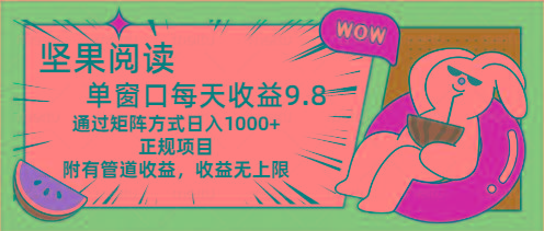 坚果阅读单窗口每天收益9.8通过矩阵方式日入1000+正规项目附有管道收益…-小肥鱼网创-十年互联网创业实战派 | 专注精准流量获取与转化