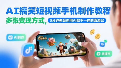 AI搞笑短视频手机制作教程，多张变现方式，5分钟教会你用AI做不一样的西游记-小肥鱼网创-十年互联网创业实战派 | 专注精准流量获取与转化
