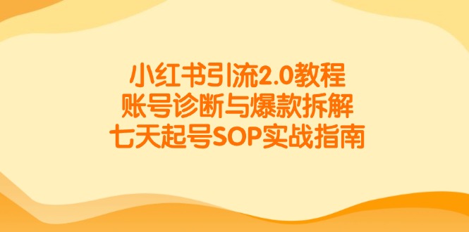 小红书引流2.0教程，账号诊断与爆款拆解，七天起号SOP实战指南-小肥鱼网创-十年互联网创业实战派 | 专注精准流量获取与转化
