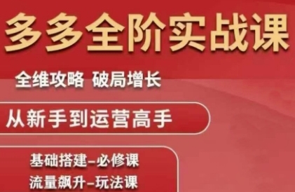 拼多多全阶实战课程，全维攻略，破局增长，从新手到运营高手-小肥鱼网创-十年互联网创业实战派 | 专注精准流量获取与转化