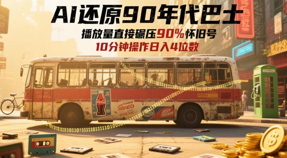 AI还原90年代巴士，一帧就让70后泪崩，播放量直接碾压90%怀旧号，每天操作十分钟，日入四位数-小肥鱼网创-十年互联网创业实战派 | 专注精准流量获取与转化